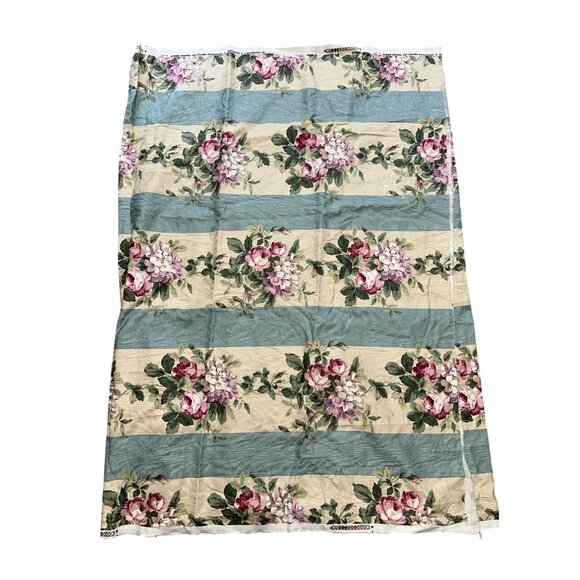 Vtg P Kaufmann Blue Stripe Pink Rose Fabric Moire Shabby Cottage French 160"x56"